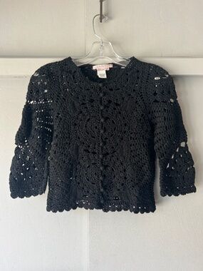 Max Azria Collection Black Crochet Lace Button Up Cardigan Top S